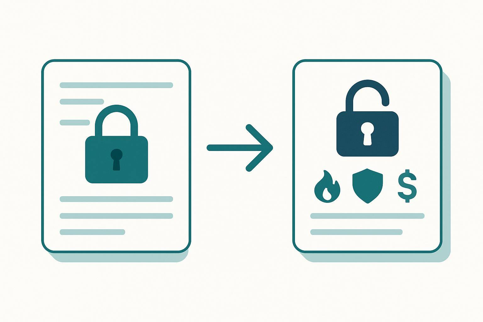 Diagram showing a locked panel of generic gray placeholder text becoming an unlocked panel with real data chips for hot leads, at-risk contacts, and expected GCI (est.)