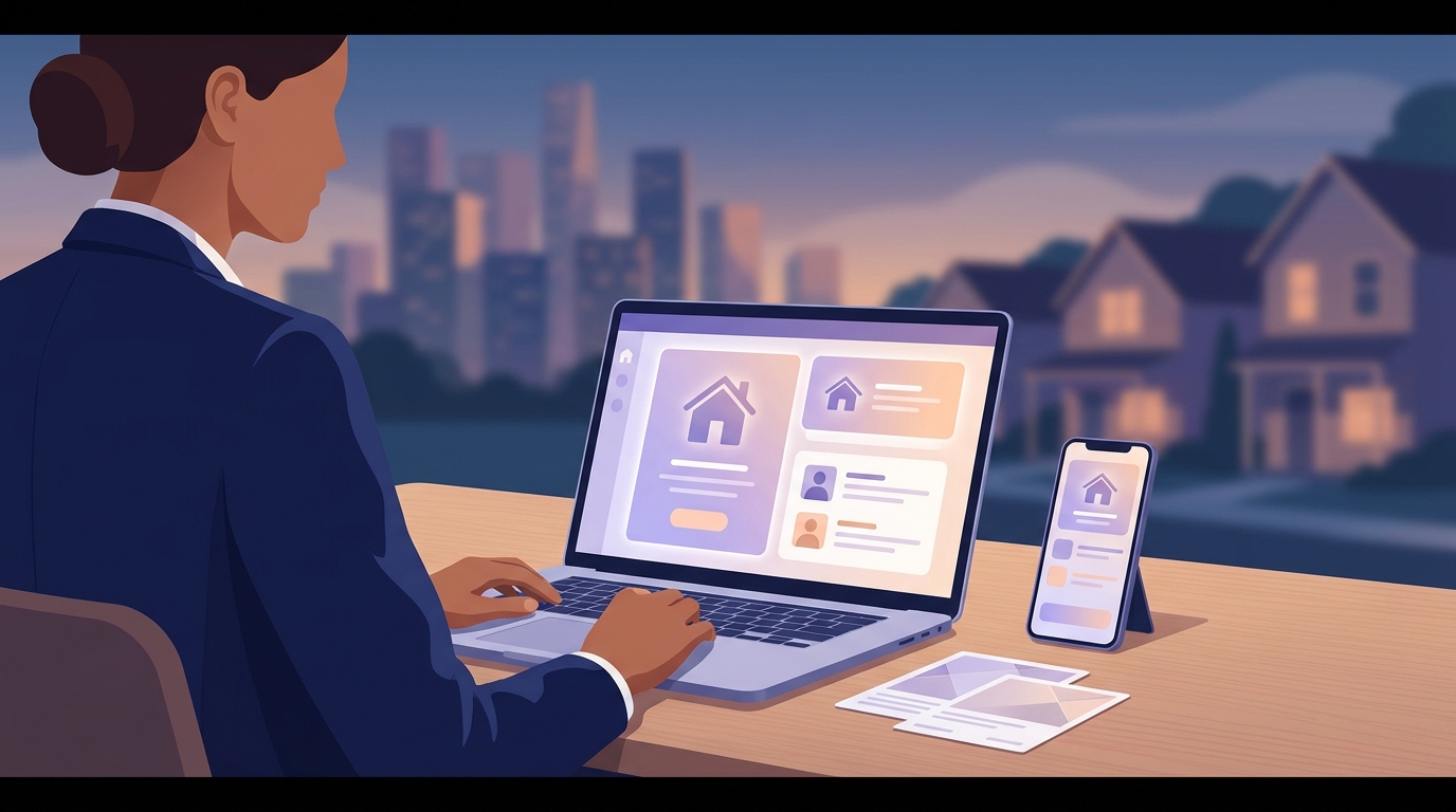Real estate agent using Follow Up Boss team inbox chat tools on laptop for client communication