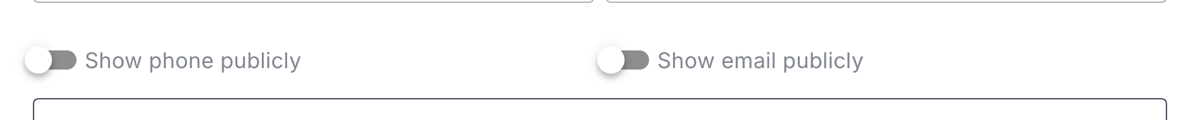 The Ace Page builder show-phone and show-email toggles, both off by default